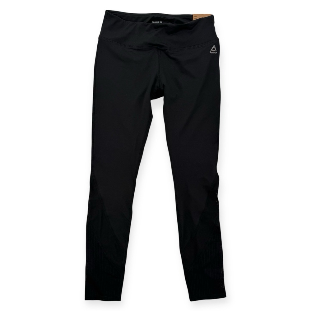 Reebok Stealth Leggings Womens Medium Black Moisture‎ Wicking Active Train NWT